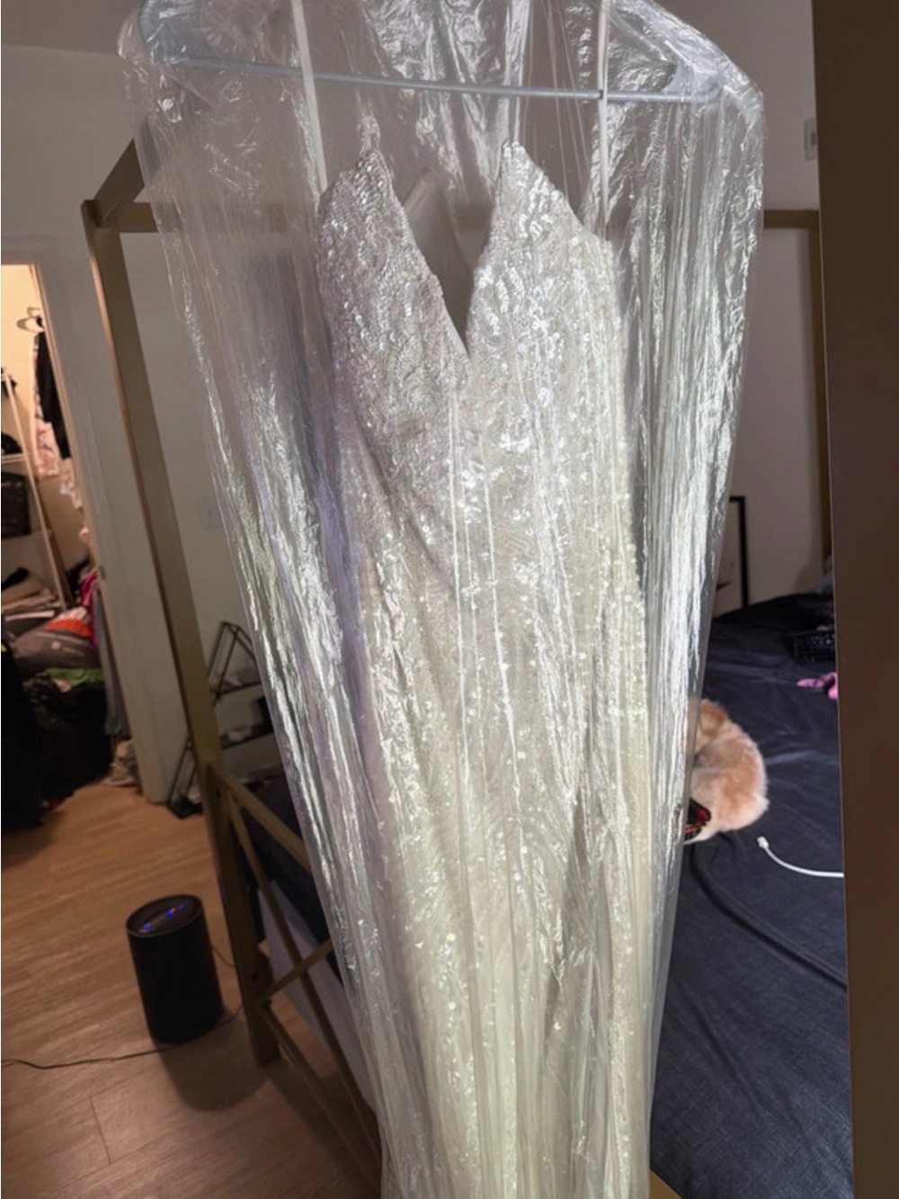 Ivory Sequin V-Neck Wedding Dress - Brand Unspecified